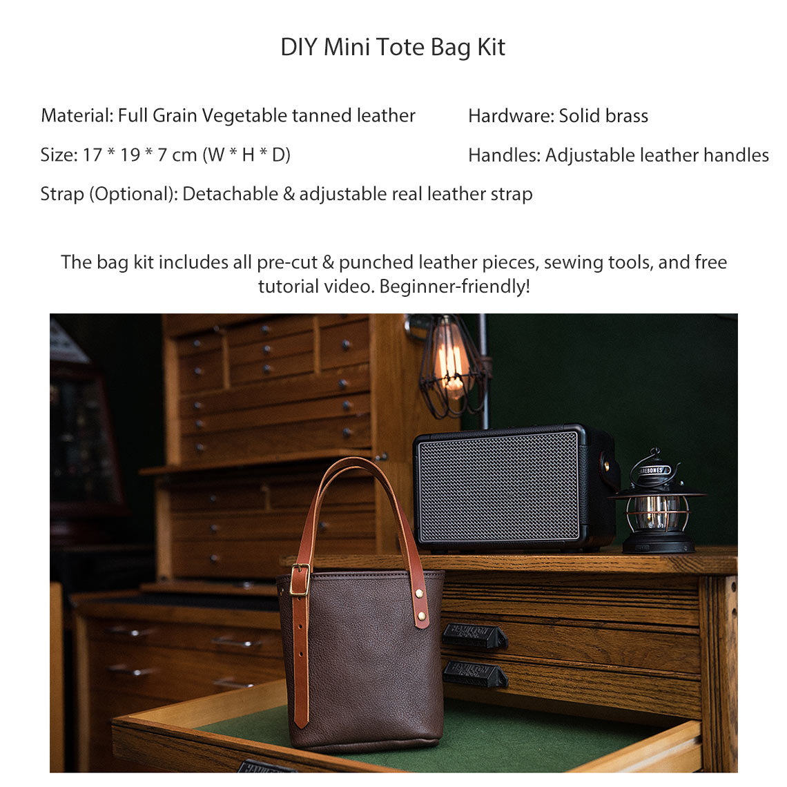 CUCUBIRD Full Grain Leather Mini Tote Bag DIY Kit ?