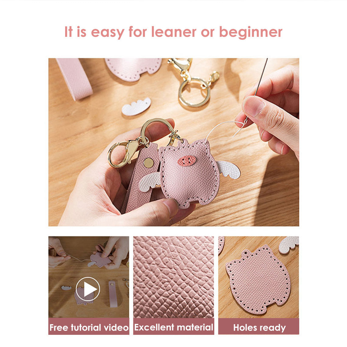 CUCUBIRD Top Grain Leather Flying Pig Keychain DIY Kit ?