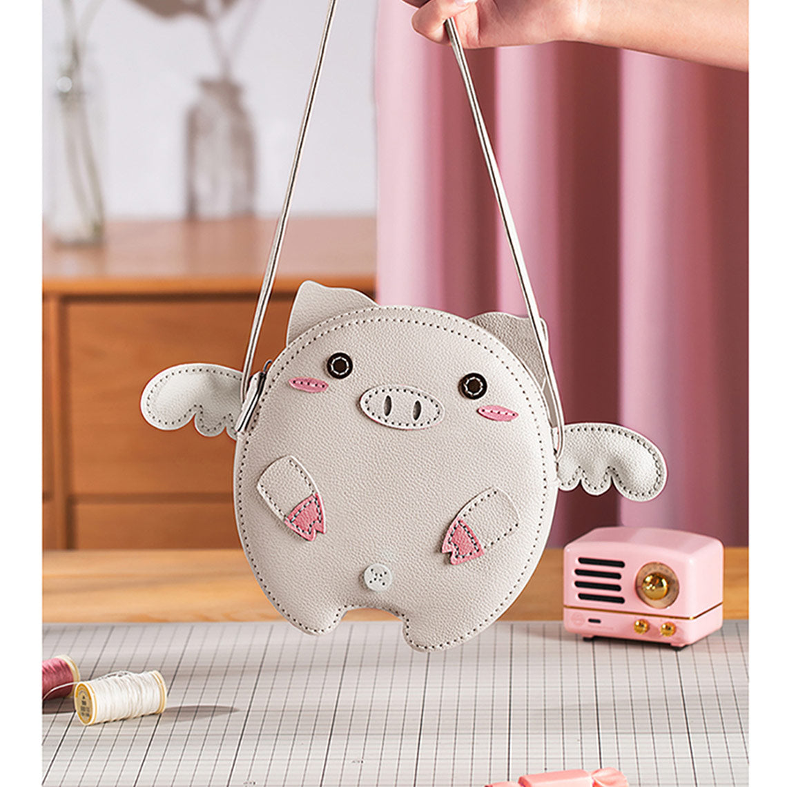 CUCUBIRD Leather Crossing Flying Pig Bag DIY Kit White-Small?
