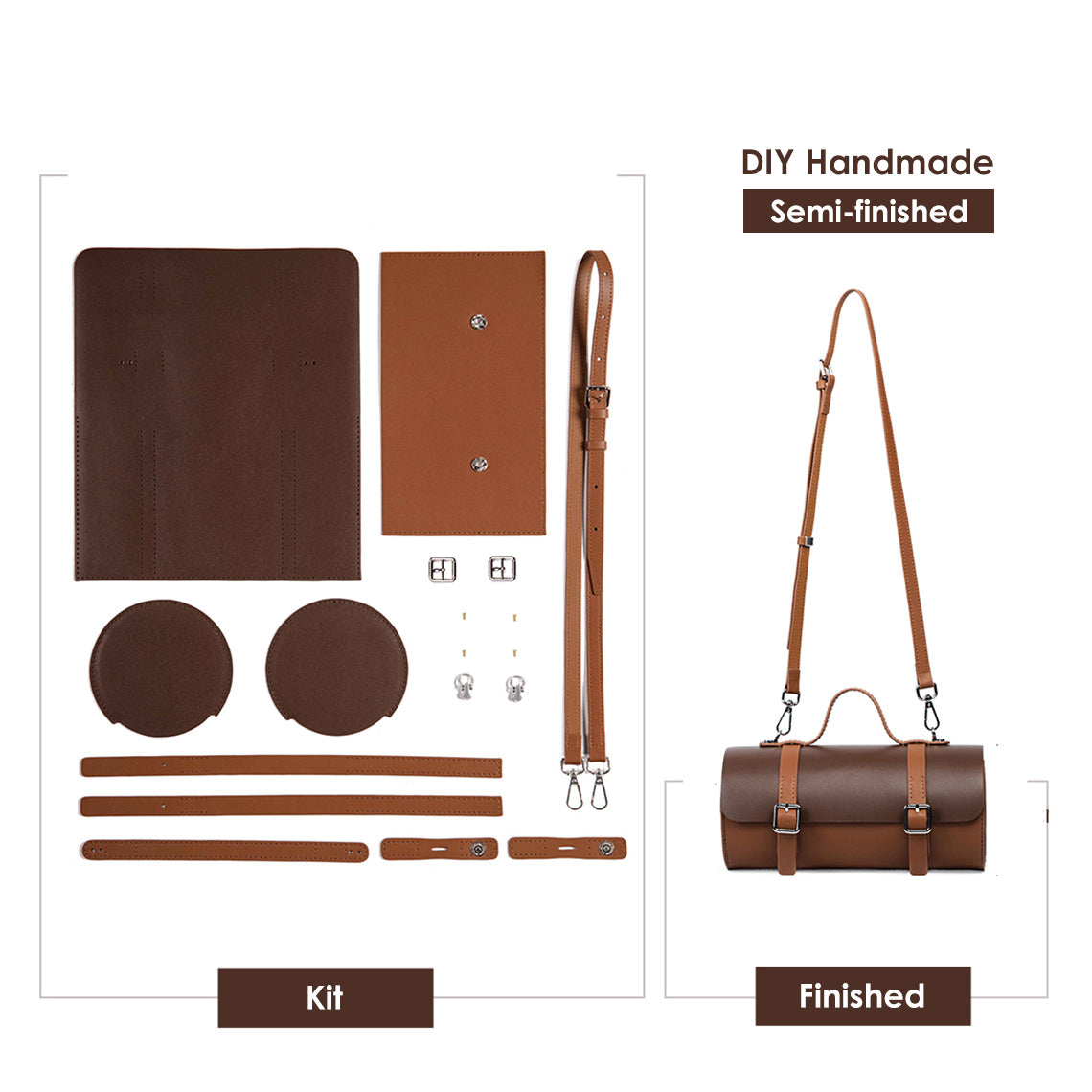 CUCUBIRD Leather Cylinder Satchel Top Handle Bag DIY Kit Brown?