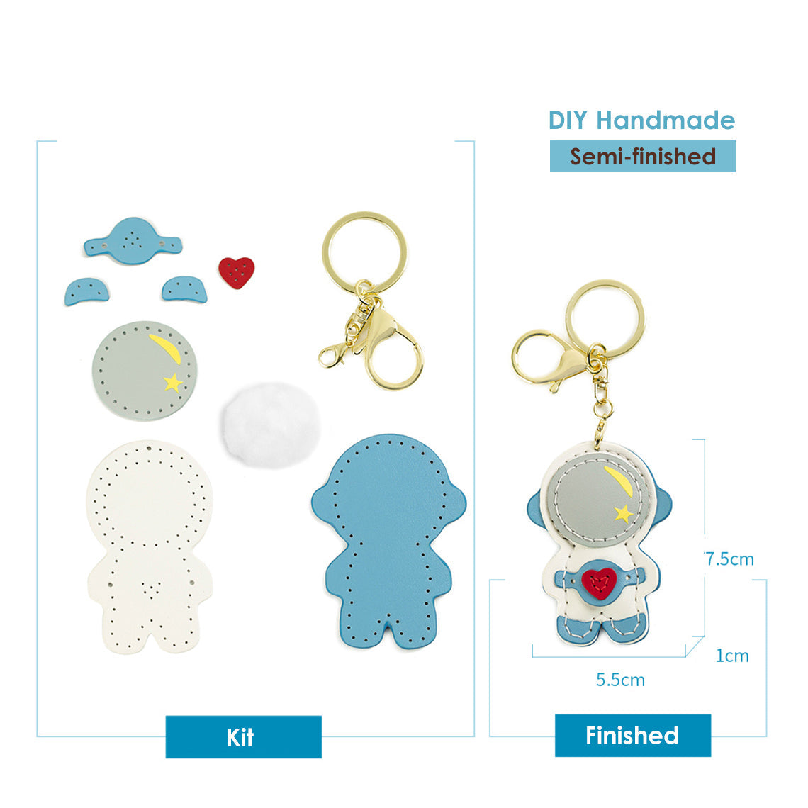 CUCUBIRD Leather Spacemen & Spaceship Keychain DIY Kit Spaceman-Blue?