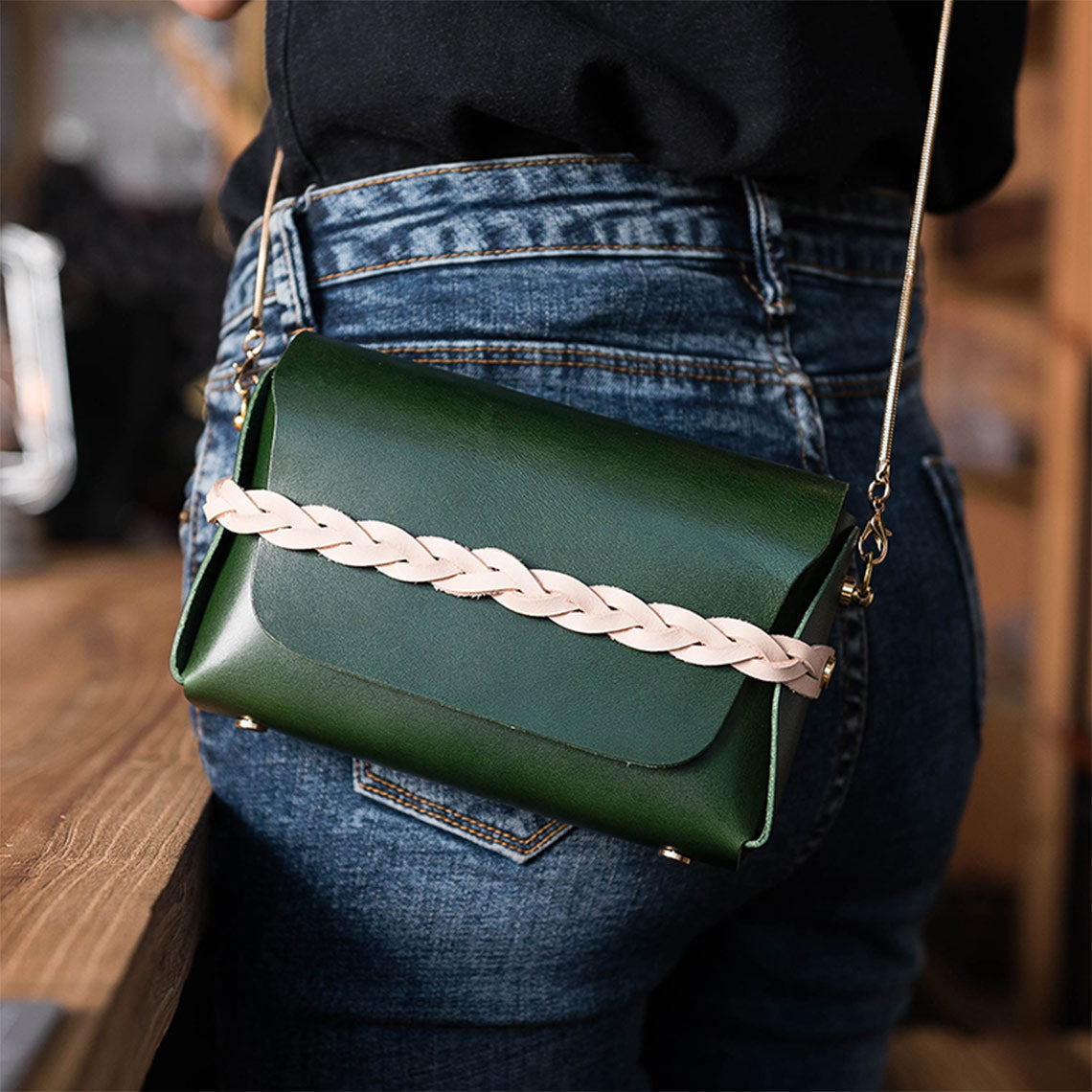 CUCUBIRD Full Grain Leather No Sewing Crossbody Bag DIY Kit Dark-Green?