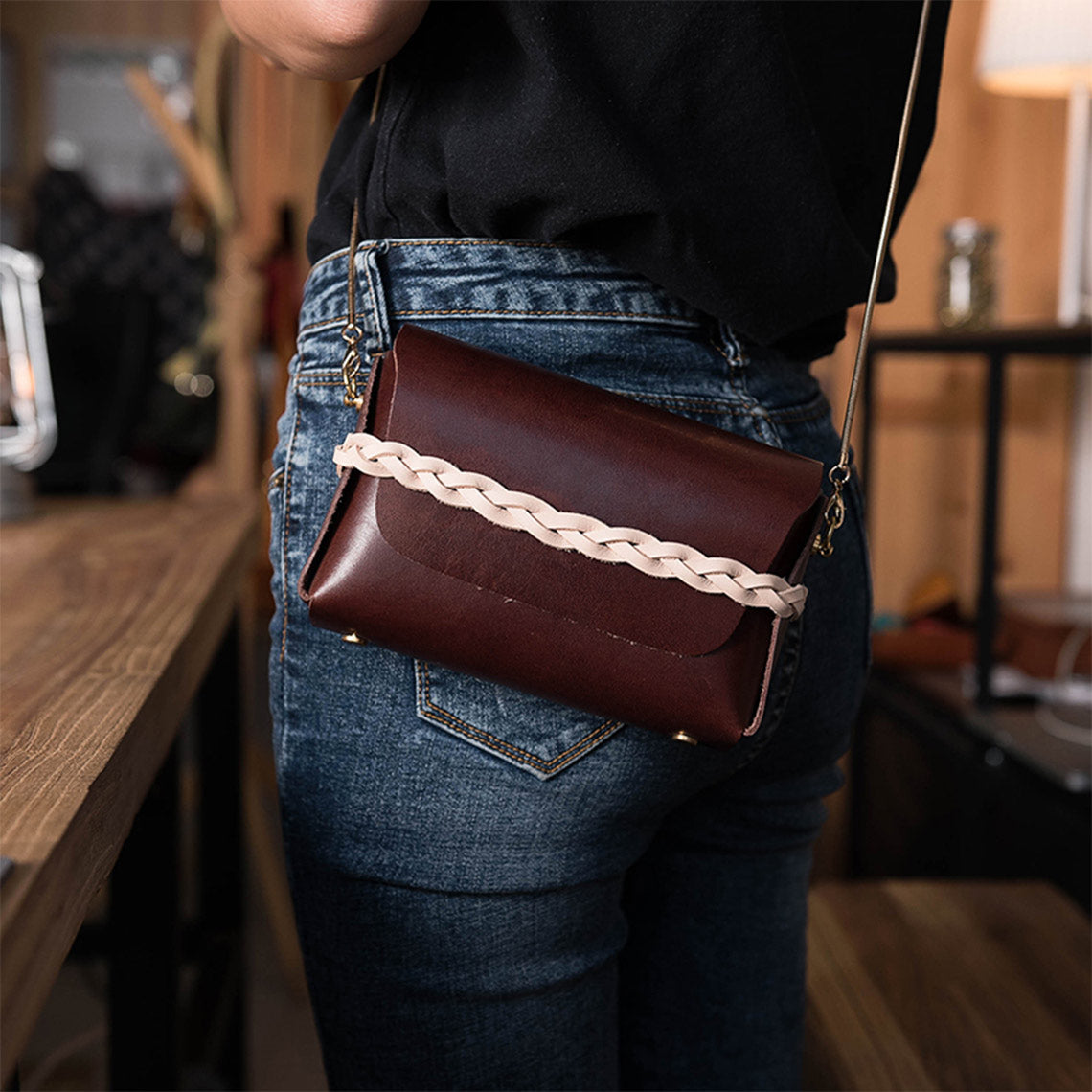 CUCUBIRD Full Grain Leather No Sewing Crossbody Bag DIY Kit Heritage-Brown?