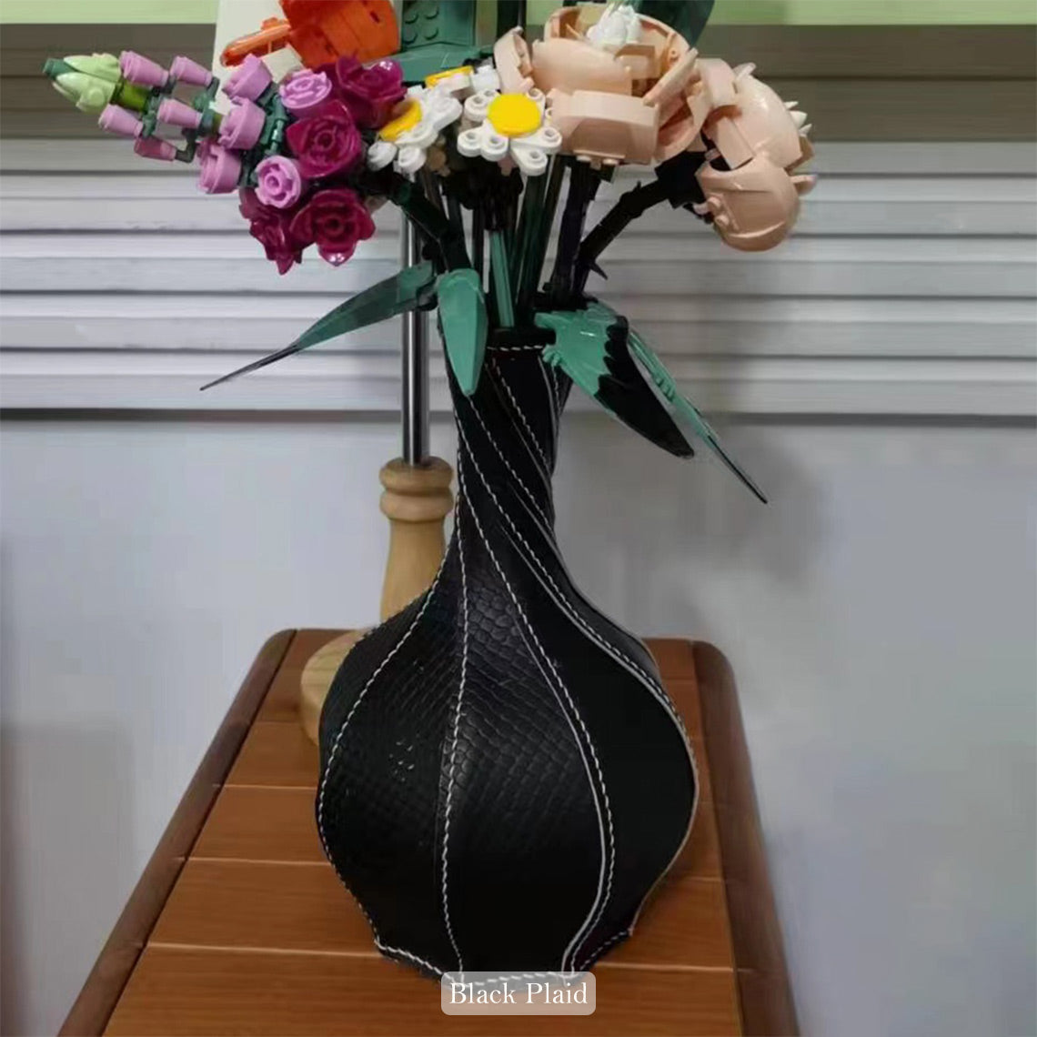 CUCUBIRD Homedecor Leather Vase DIY Kit Black-Plaid-Cowhide?