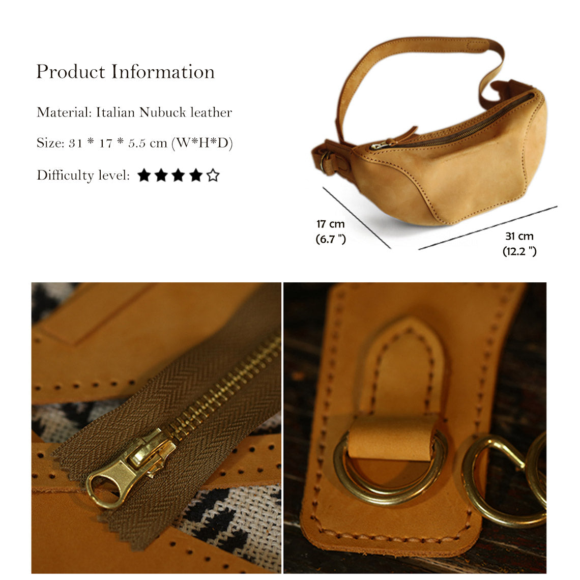 CUCUBIRD Nubuck Leather Fanny Pack Bum Bag DIY Kit ?