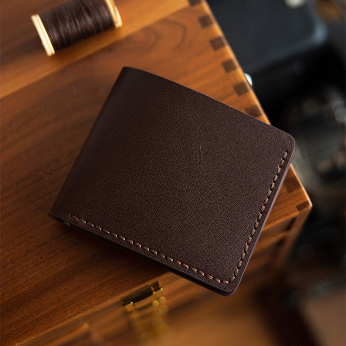 CUCUBIRD Men Leather Wallet DIY Kit Trifold-Coffee-brown?