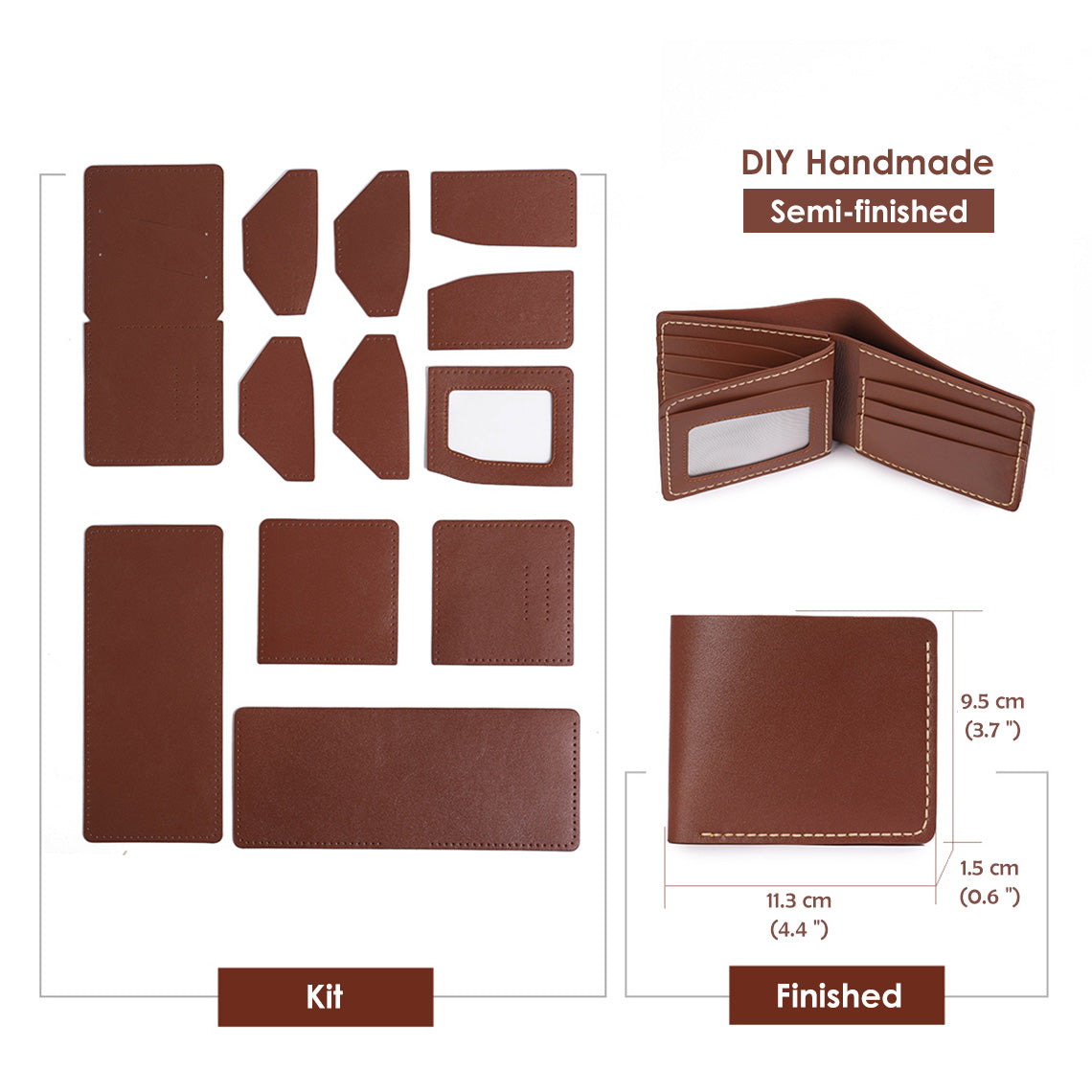 CUCUBIRD Men Leather Wallet DIY Kit Trifold-Light-brown?