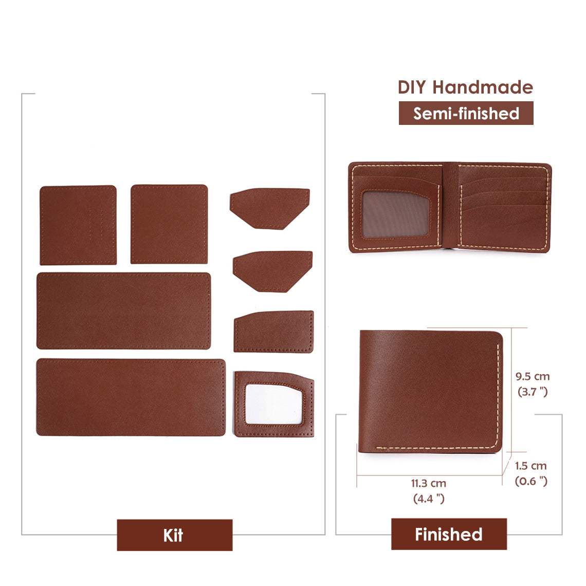 CUCUBIRD Men Leather Wallet DIY Kit Bifold-Light-brown?