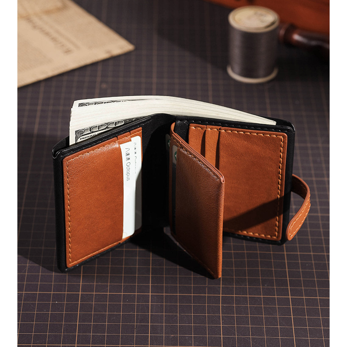 CUCUBIRD Top Grain Leather Men Wallet With Picture Window DIY Kit Black-Brown-Handmade-Wallet-Finished?