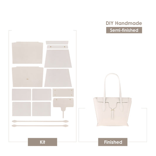 Leather Women White Tote Bag DIY Kit - CUCUBIRD