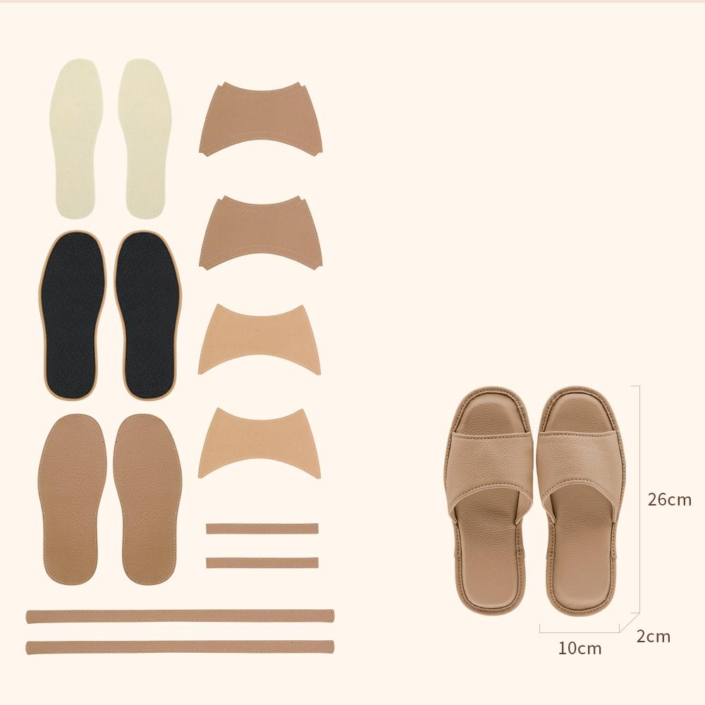 CUCUBIRD Top Grain Leather Home Slippers DIY Kits Apricot / EU 39-42 