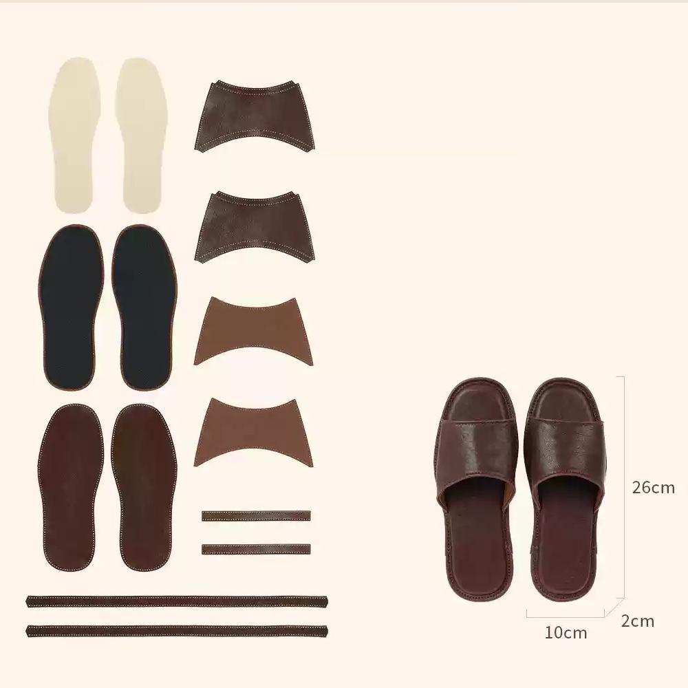CUCUBIRD Top Grain Leather Home Slippers DIY Kits Brown / EU 39-42 