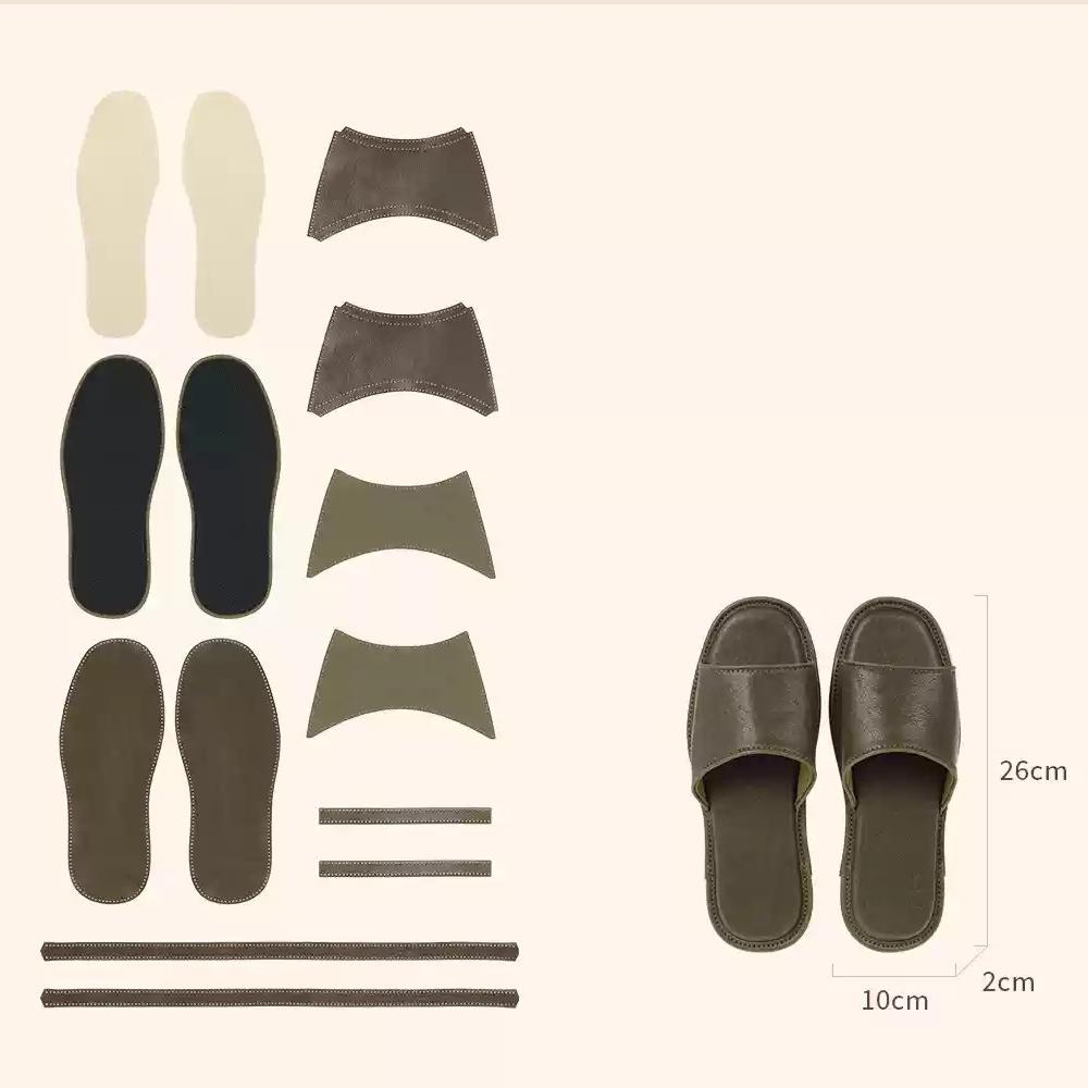 CUCUBIRD Top Grain Leather Home Slippers DIY Kits Green / EU 39-42 