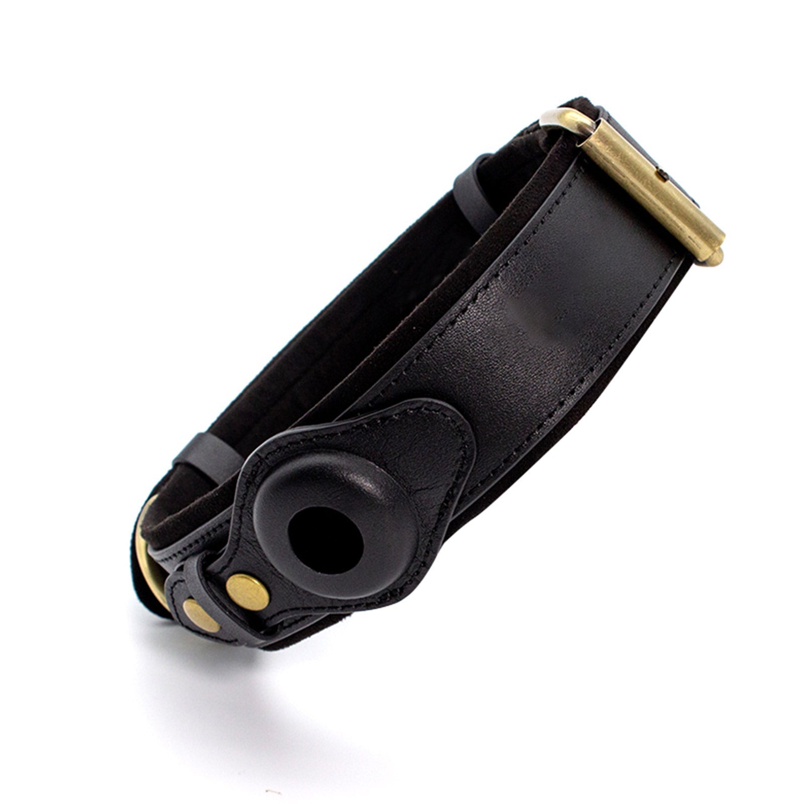 CUCUBIRD Genuine Leather Supple Dog Collar with Airtag Case - Black  