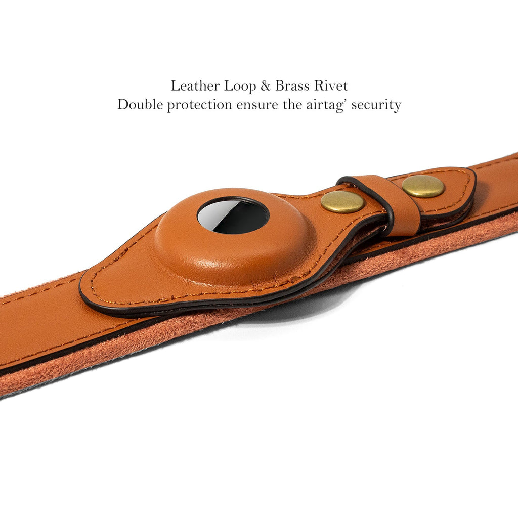 CUCUBIRD Genuine Leather Supple Dog Collar with Airtag Case - Black  
