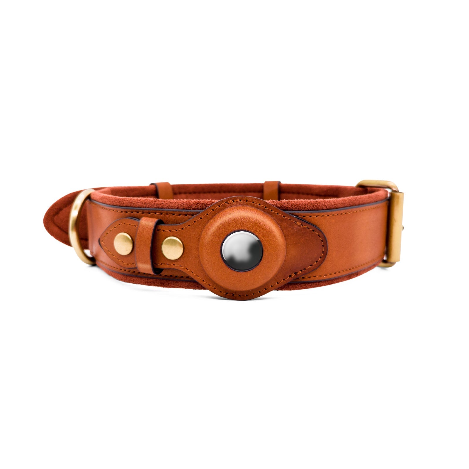 CUCUBIRD Genuine Leather Supple Dog Collar with Airtag Case - Brown  