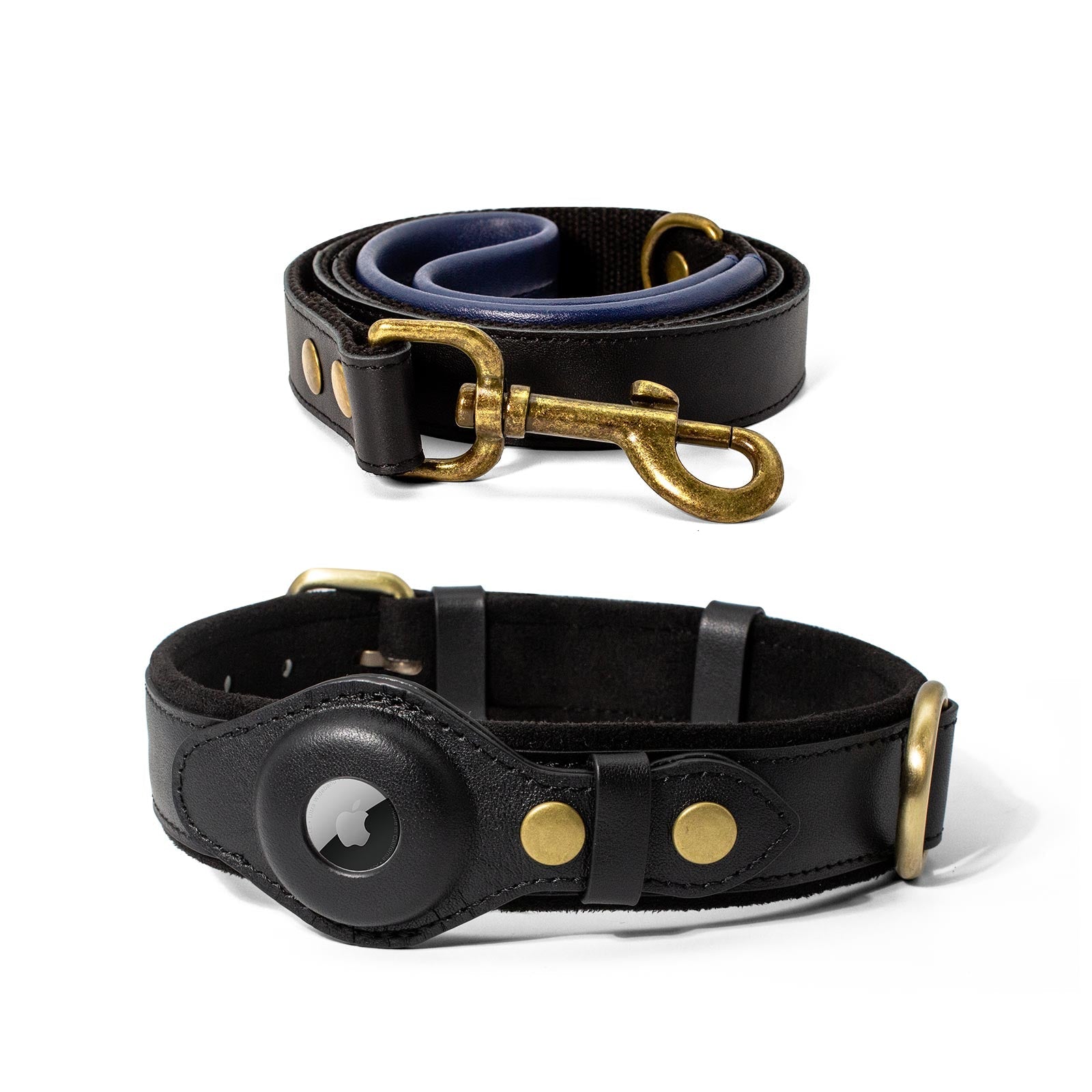 CUCUBIRD Genuine Leather Airtag Dog Collar and Leash Set  