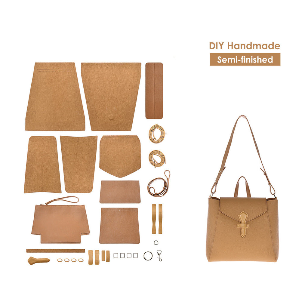 CUCUBIRD POPSEWING® Top Grain Leather Women Tote Backpack DIY Kit  