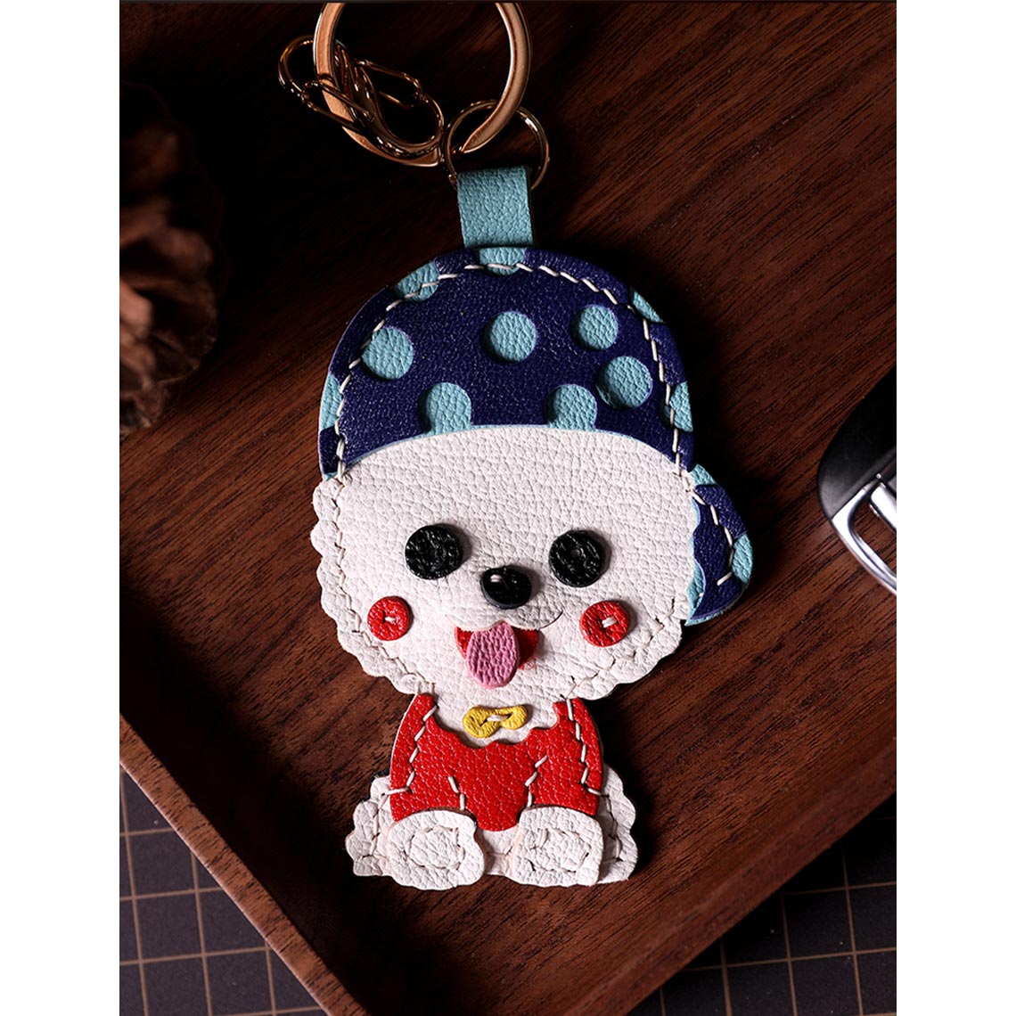 CUCUBIRD Leather Cute Bichon Keychain DIY Kits