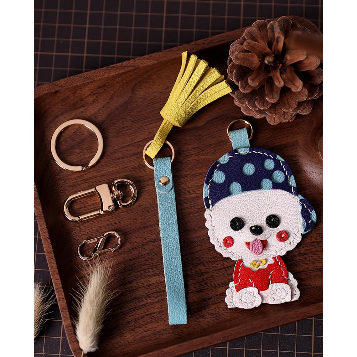 CUCUBIRD Leather Cute Bichon Keychain DIY Kits