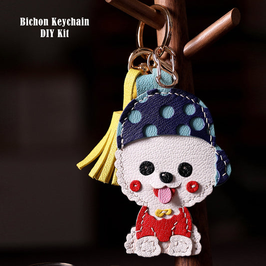 CUCUBIRD Leather Cute Bichon Keychain DIY Kits