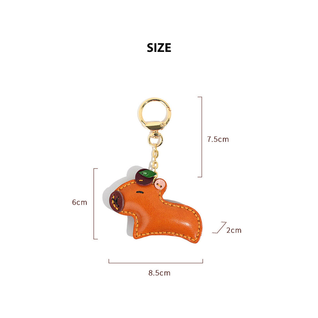 CUCUBIRD Vegetable Tanned Leather Capybara Handmade Keychain  