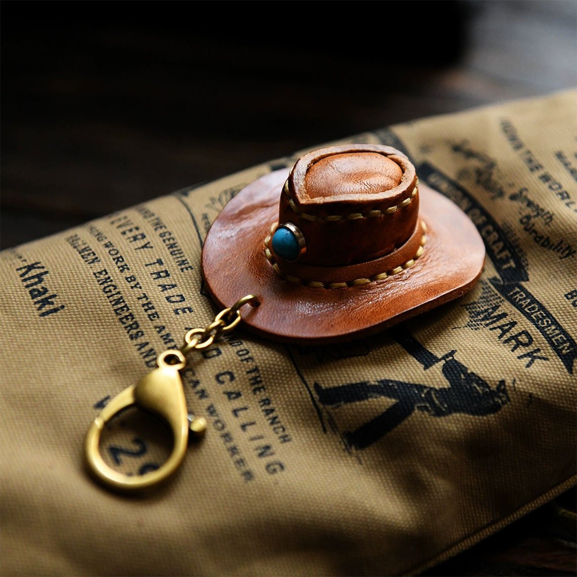 CUCUBIRD Handmade Leather Cowboy Hat Keychain  