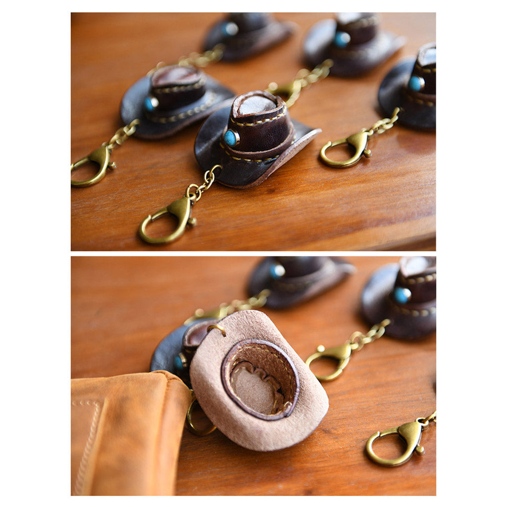 CUCUBIRD Handmade Leather Cowboy Hat Keychain  