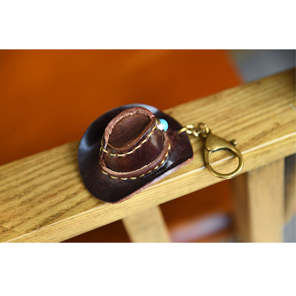 CUCUBIRD Handmade Leather Cowboy Hat Keychain  