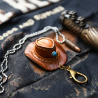 CUCUBIRD Handmade Leather Cowboy Hat Keychain  