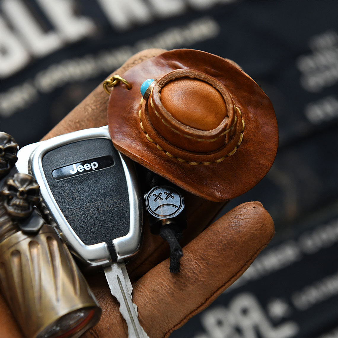 CUCUBIRD Handmade Leather Cowboy Hat Keychain  