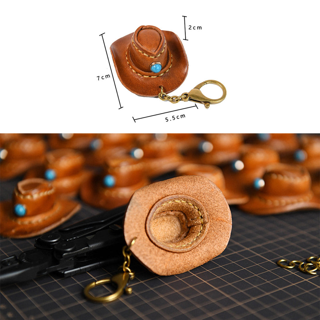 CUCUBIRD Handmade Leather Cowboy Hat Keychain  