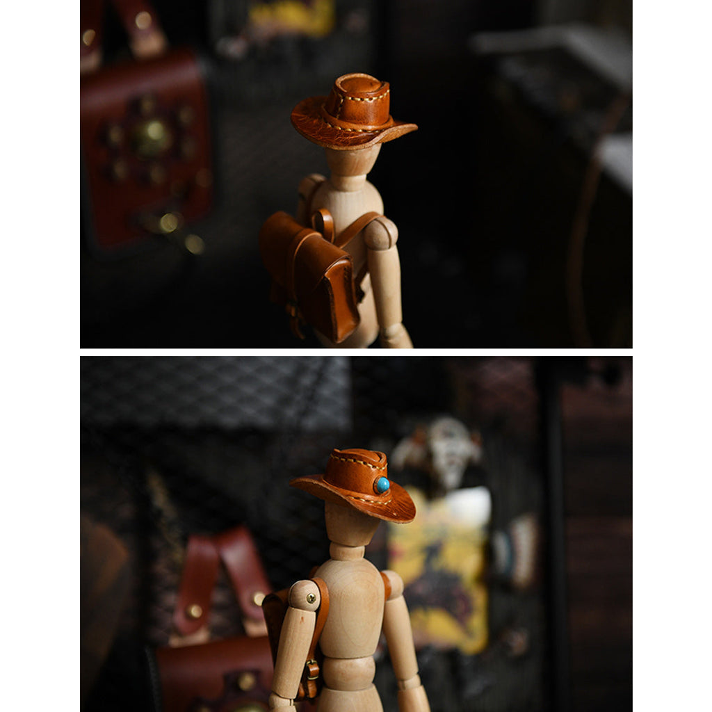 CUCUBIRD Handmade Leather Cowboy Hat Keychain  