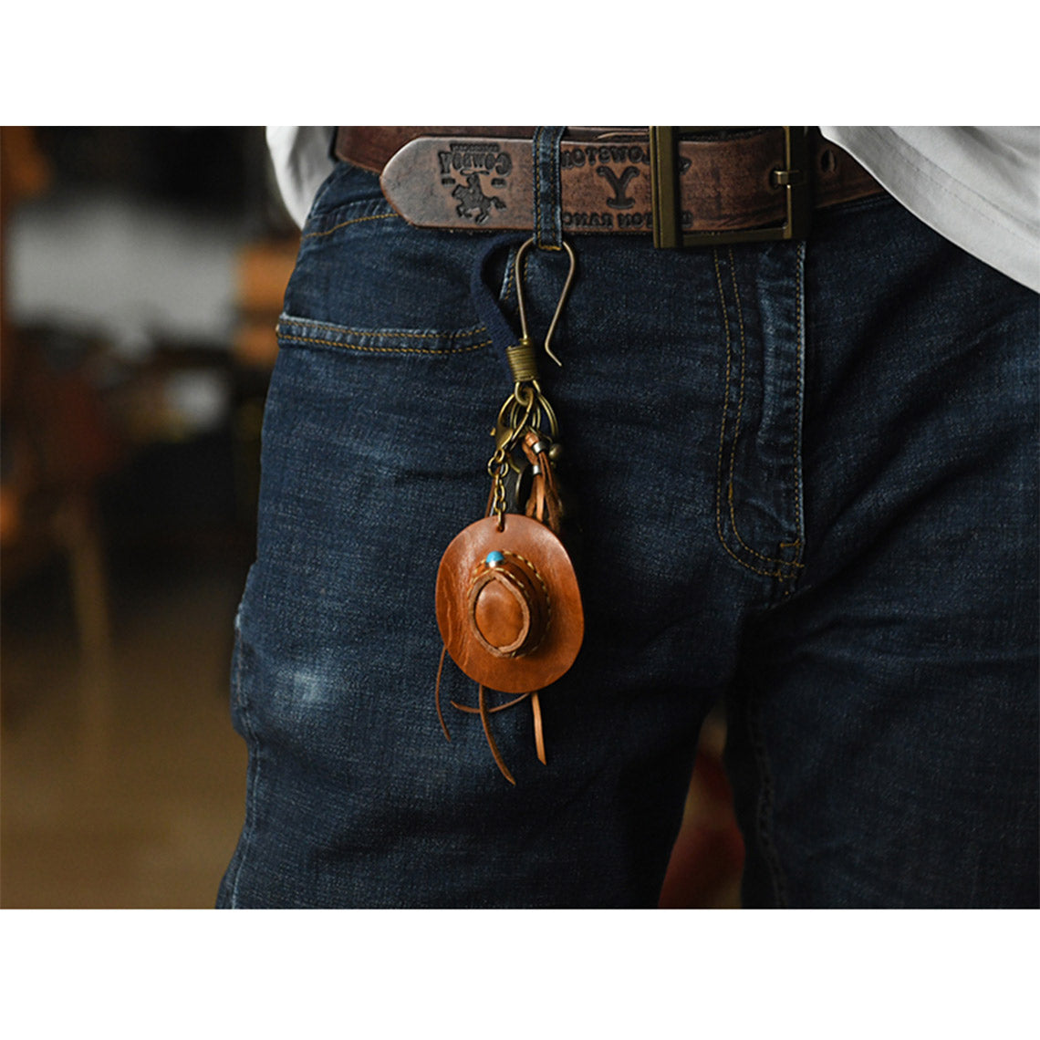 CUCUBIRD Handmade Leather Cowboy Hat Keychain  