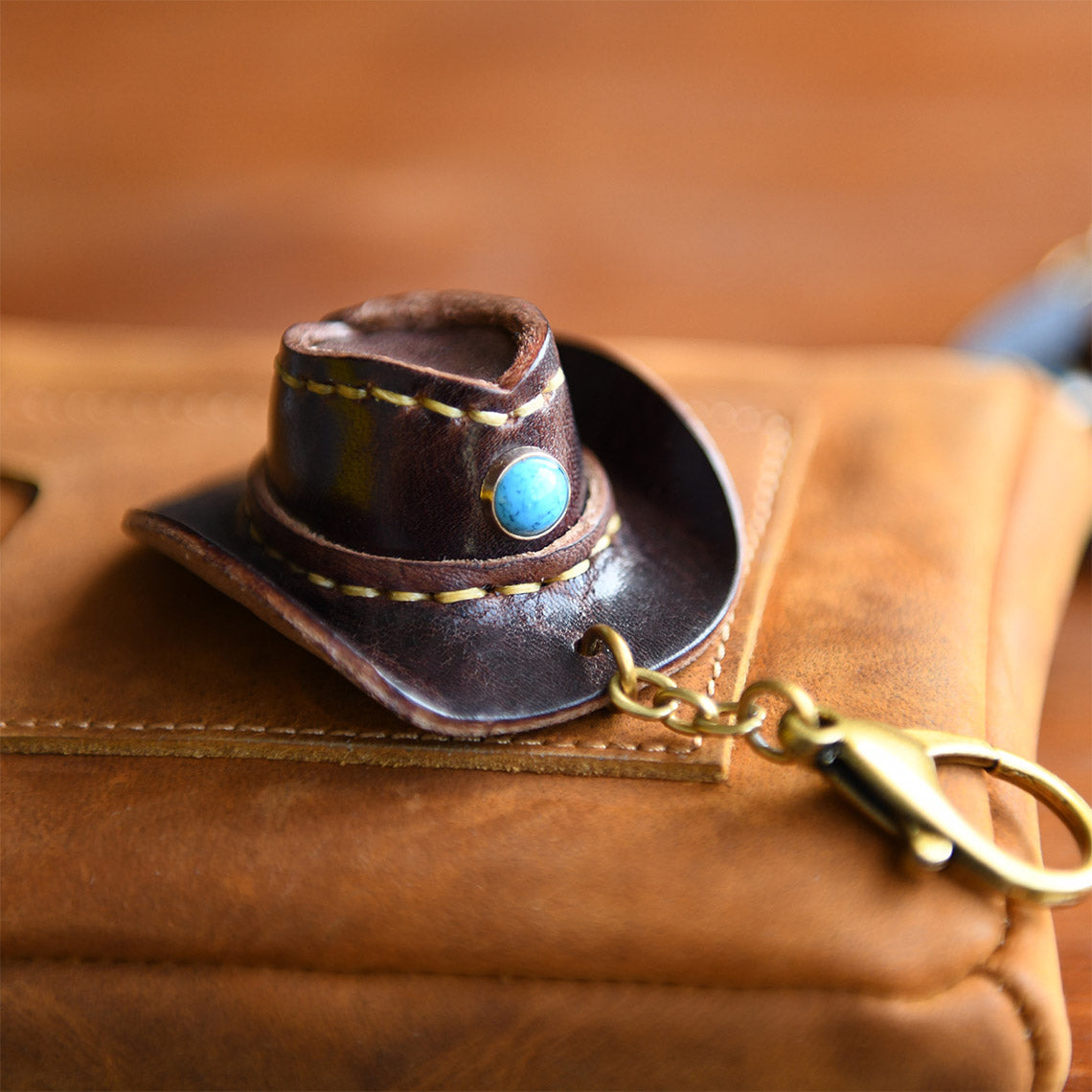 CUCUBIRD Handmade Leather Cowboy Hat Keychain  