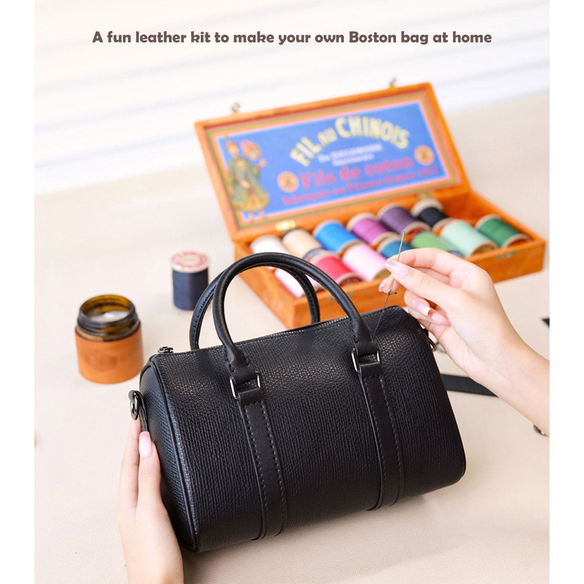 CUCUBIRD POPSEWING® Leather Black Boston Bag DIY Kits  