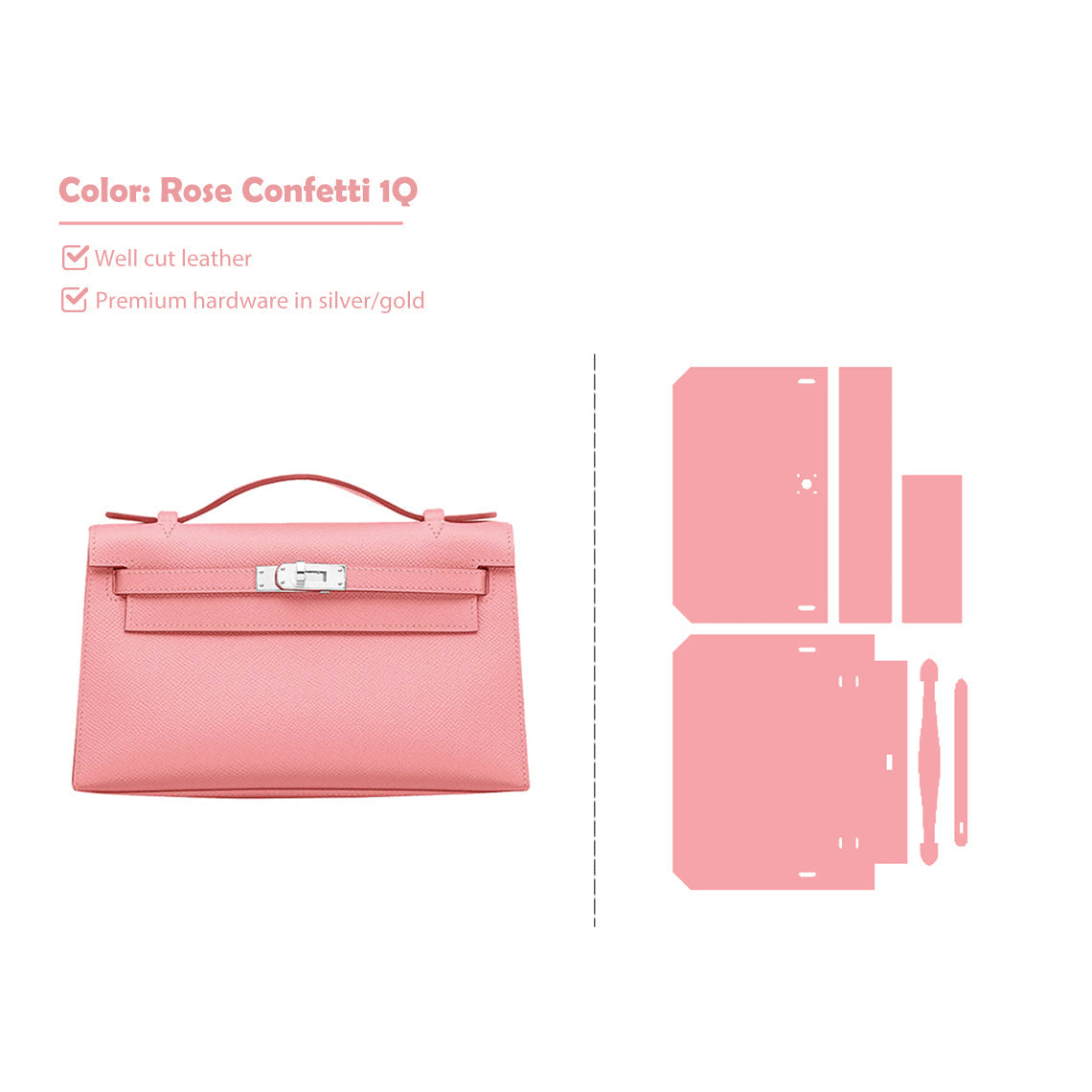CUCUBIRD CUCUBIRD Full Grain Leather Inspired Kelly Clutch - Advanced DIY Kits Rose Confetti 1Q / Gold 