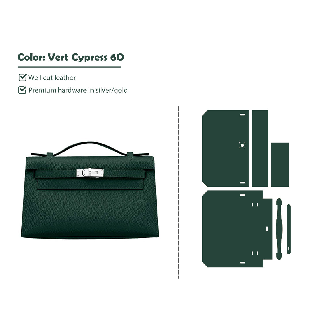 CUCUBIRD CUCUBIRD Full Grain Leather Inspired Kelly Clutch - Advanced DIY Kits Vert Cypress 6O / Gold 