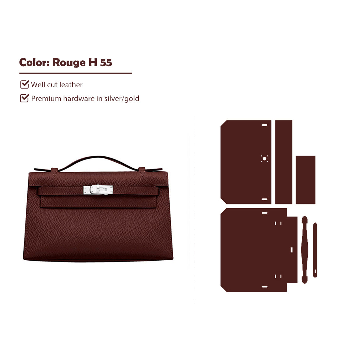 CUCUBIRD CUCUBIRD Full Grain Leather Inspired Kelly Clutch - Advanced DIY Kits Rouge H 55 / Gold 