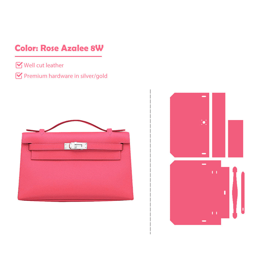 CUCUBIRD CUCUBIRD Full Grain Leather Inspired Kelly Clutch - Advanced DIY Kits Rose Azalee 8W / Gold 