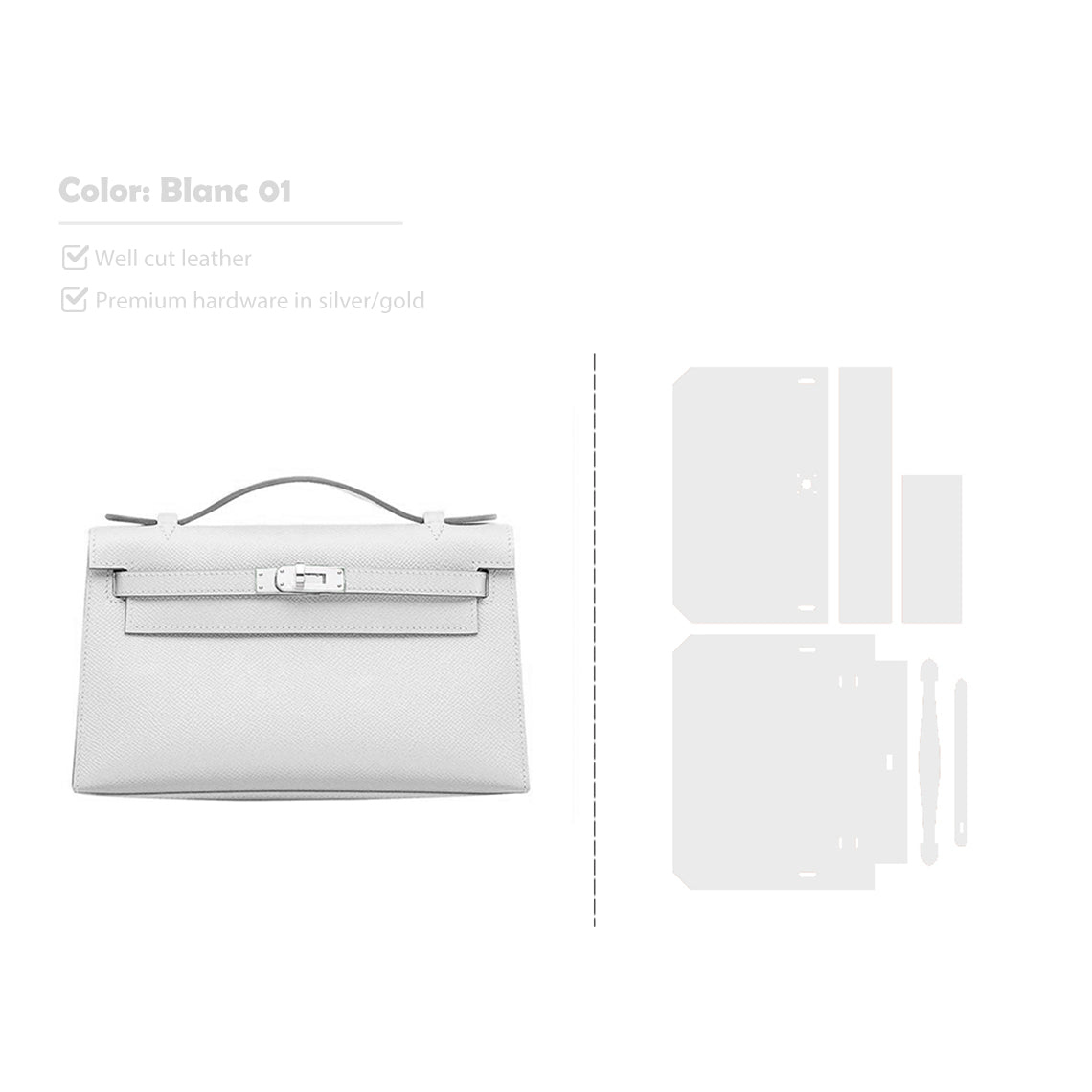 CUCUBIRD CUCUBIRD Full Grain Leather Inspired Kelly Clutch - Advanced DIY Kits Blanc 01 / Gold 
