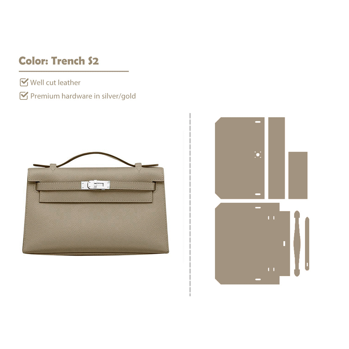CUCUBIRD CUCUBIRD Full Grain Leather Inspired Kelly Clutch - Advanced DIY Kits Trench S2 / Gold 