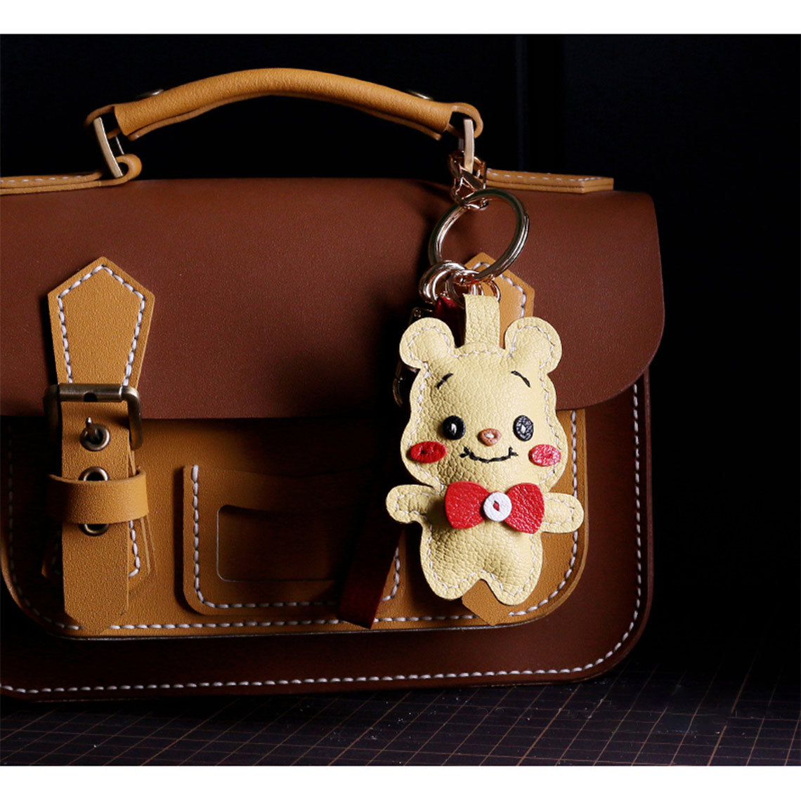 CUCUBIRD POPSEWING® Sheep Leather Cute Bear Keychain DIY Kit  