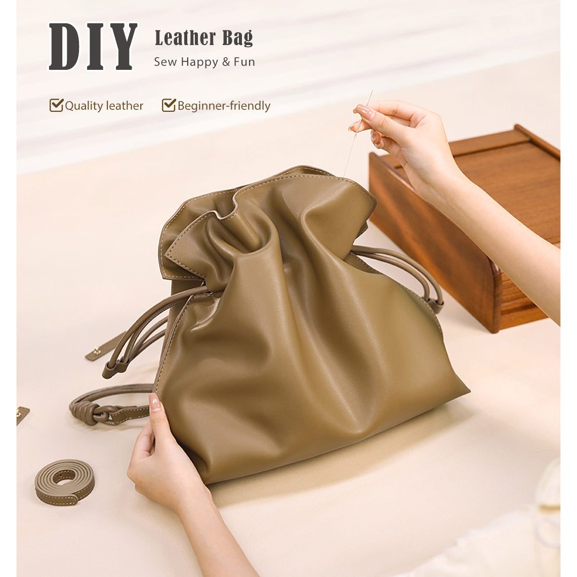 diy backpack leather CUCUBIRD® Leather Drawstring Shoulder Backpack DIY Kits