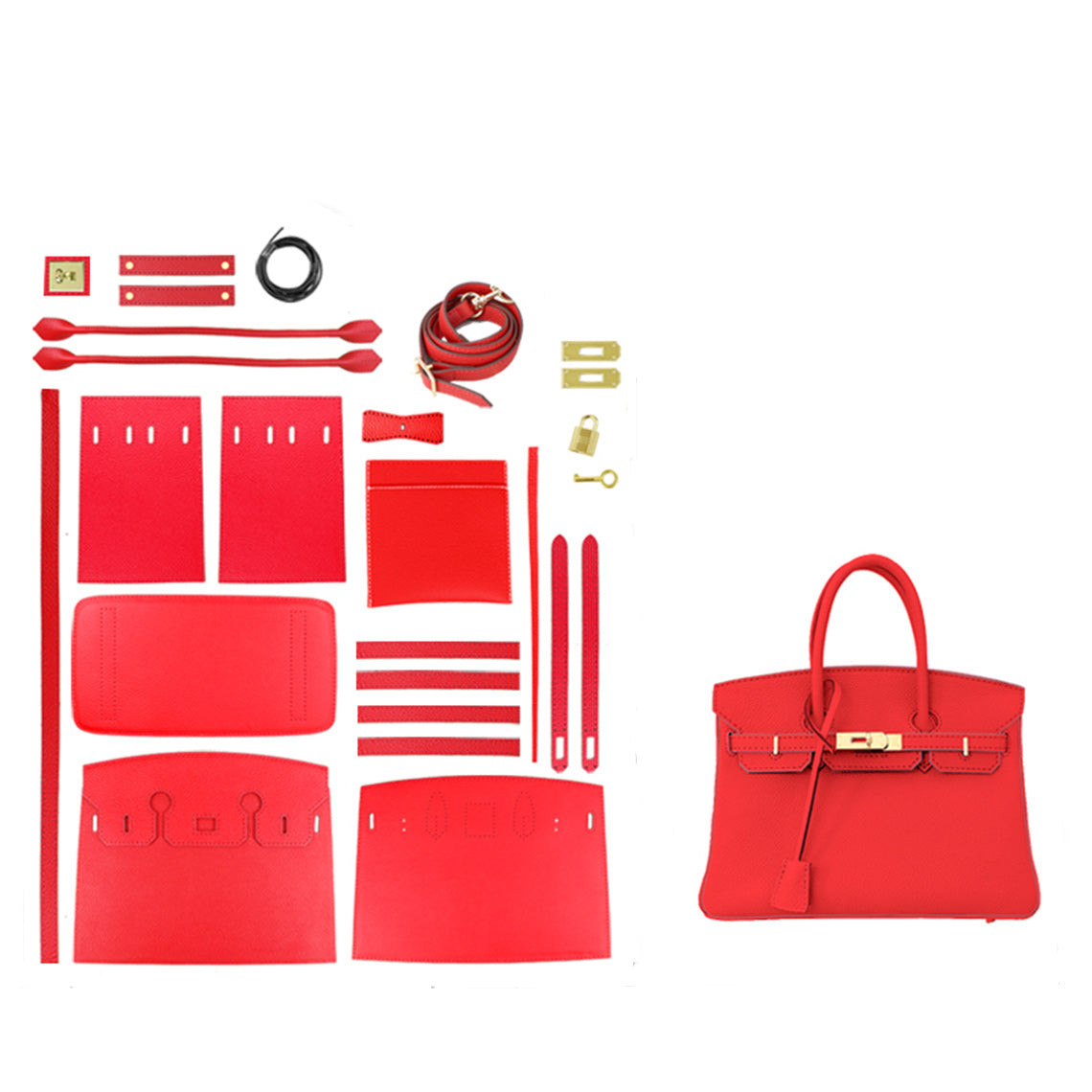 CUCUBIRD POPSEWING® Top Grain Leather New Platinum Bag DIY Kit Large - 30 cm / Red - Red Thread Only 