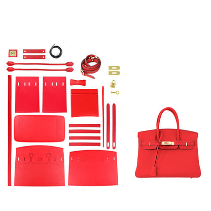 CUCUBIRD POPSEWING® Top Grain Leather New Platinum Bag DIY Kit Large - 30 cm / Red - Red Thread Only 