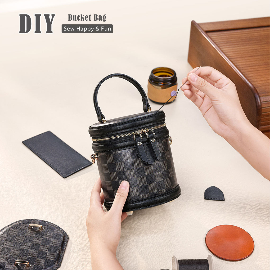 CUCUBIRD POPSEWING® Leather Patterns Bucket Bag DIY Kit  
