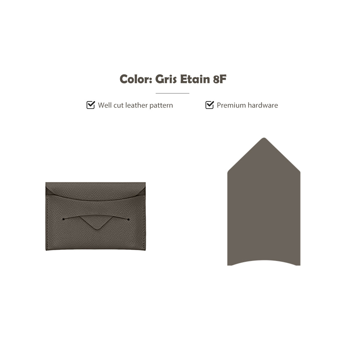 CUCUBIRD CUCUBIRD Full Grain Leather Classic Envelope Card Holder DIY Kits Gris Etain 8F 