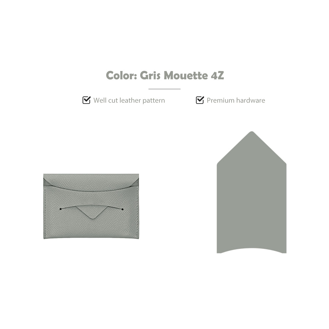 CUCUBIRD CUCUBIRD Full Grain Leather Classic Envelope Card Holder DIY Kits Gris Mouette 4Z 