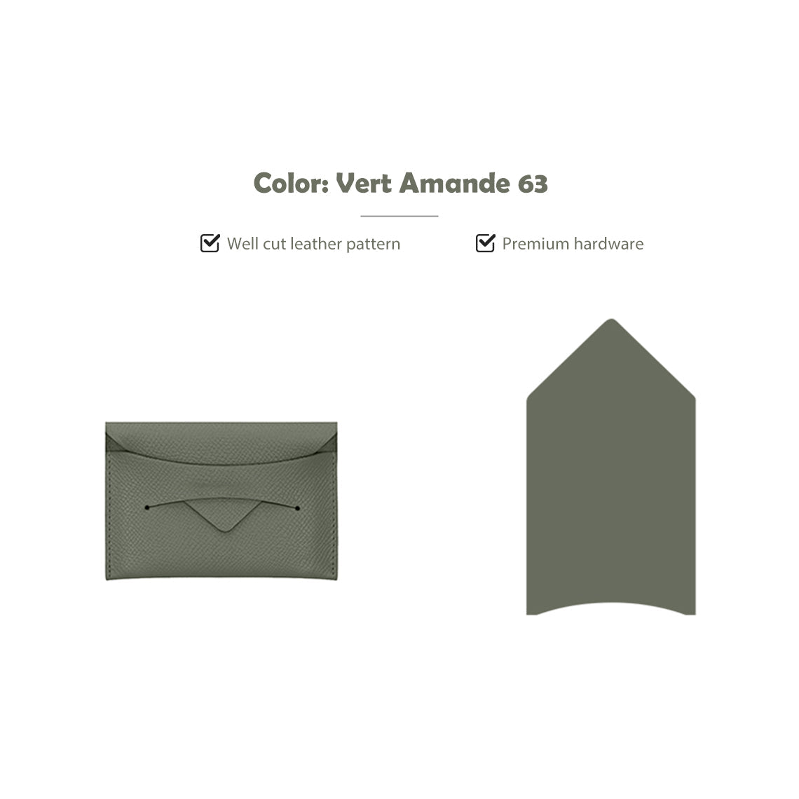 CUCUBIRD CUCUBIRD Full Grain Leather Classic Envelope Card Holder DIY Kits Vert Amande 63 